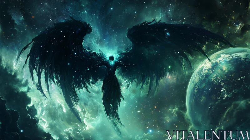 AI ART Nebula Angel and Planet in Space