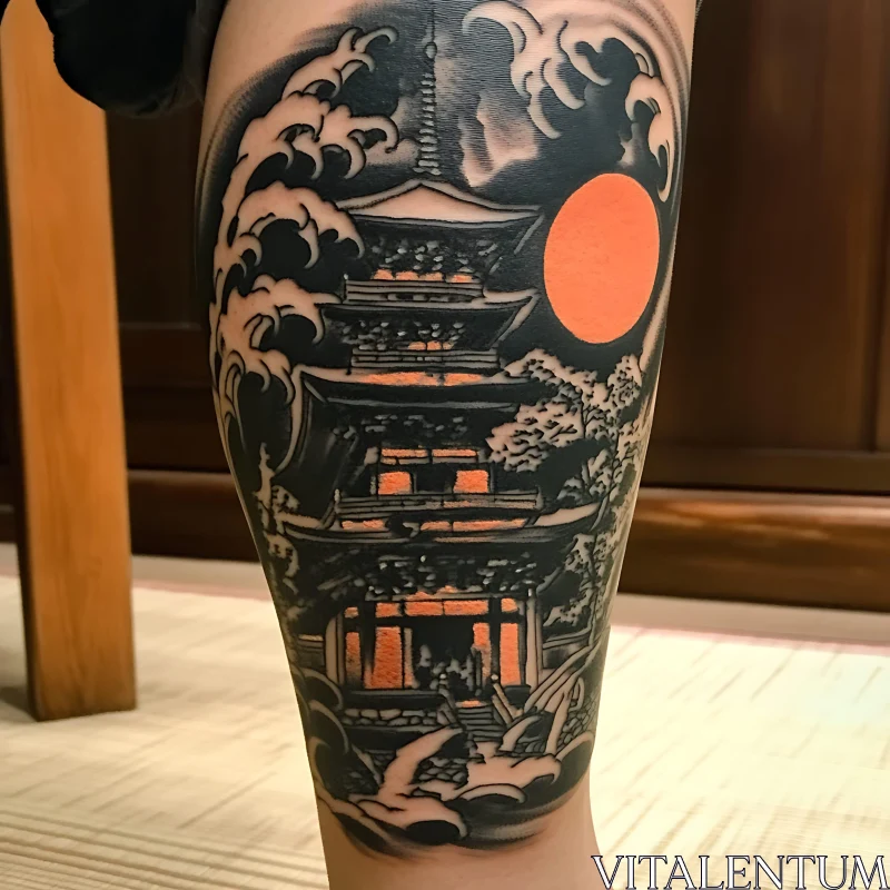 AI ART Japanese Pagoda Tattoo Art