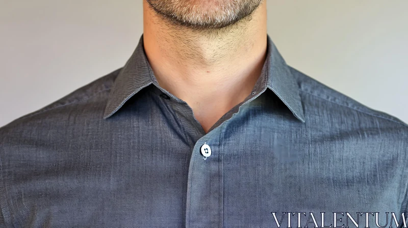 Mens Fashion: Gray Button-Down Shirt Detail AI Image