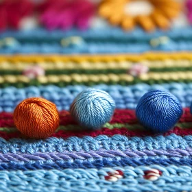 Colorful Yarn Balls on Intricate Crochet Patterns