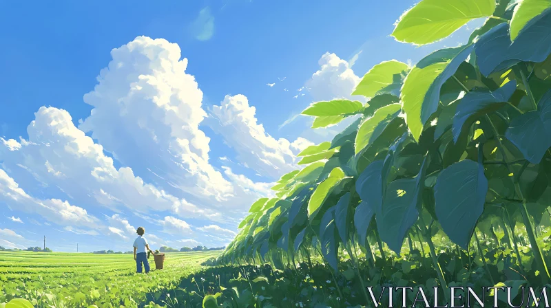 Serene Field with Lush Greenery AI Image