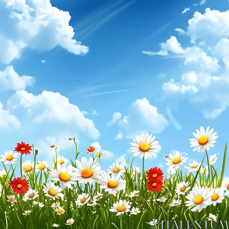 White Daisies and Blue Sky AI Image