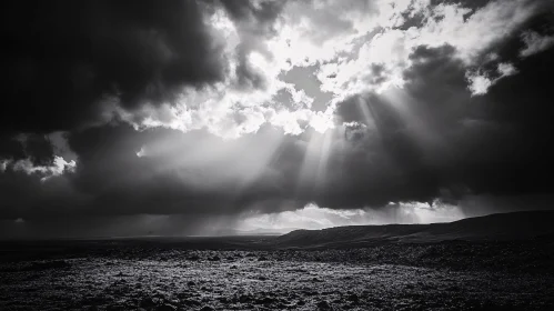 Sunbeams Breaking Through Dark Clouds in Barren Wilderness