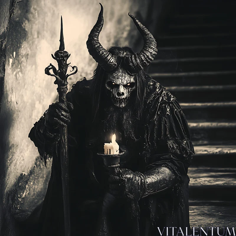 Gothic Demon with Horns and Candle AI Image