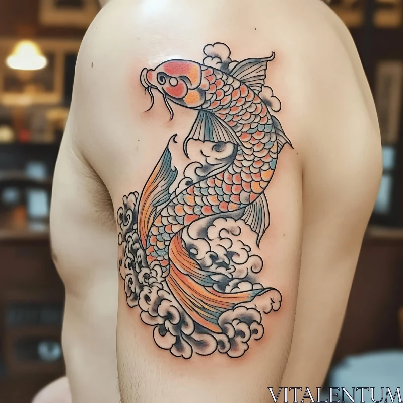 Intricate Koi Fish Tattoo on Shoulder AI Image