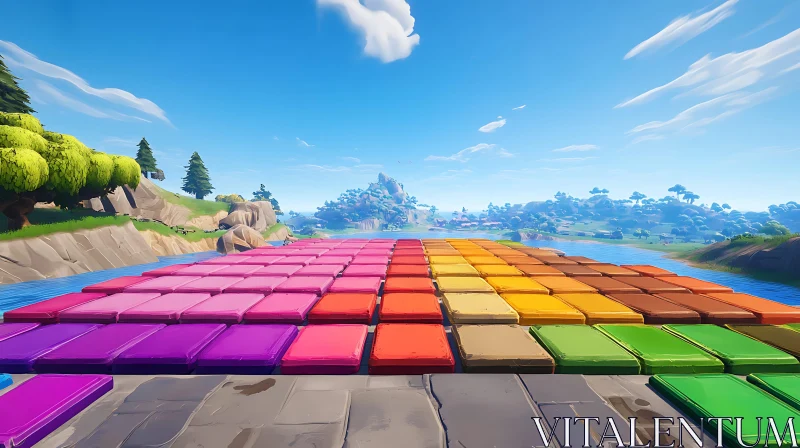 Rainbow Blocks Over Tranquil River AI Image