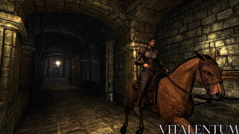 AI ART Equestrian Warrior in Ancient Dungeon