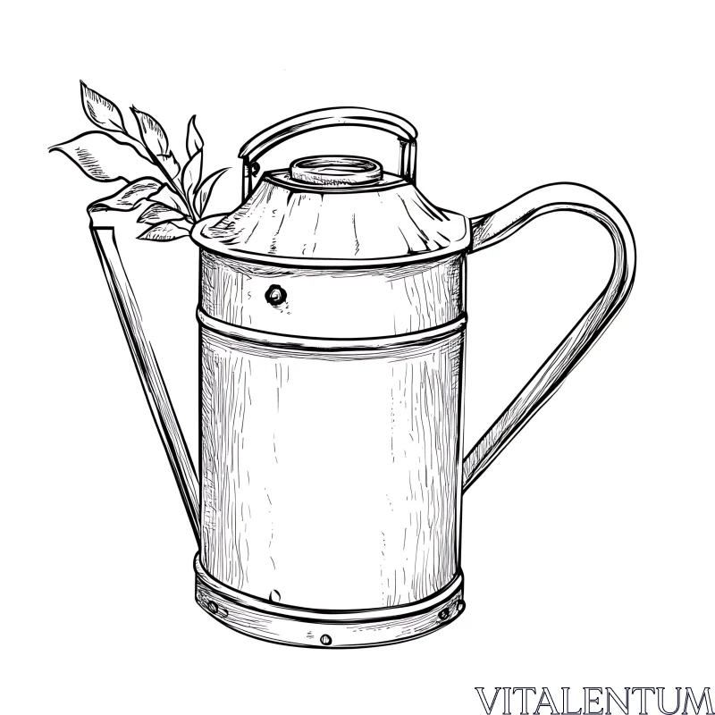 Monochrome Watering Can Illustration AI Image