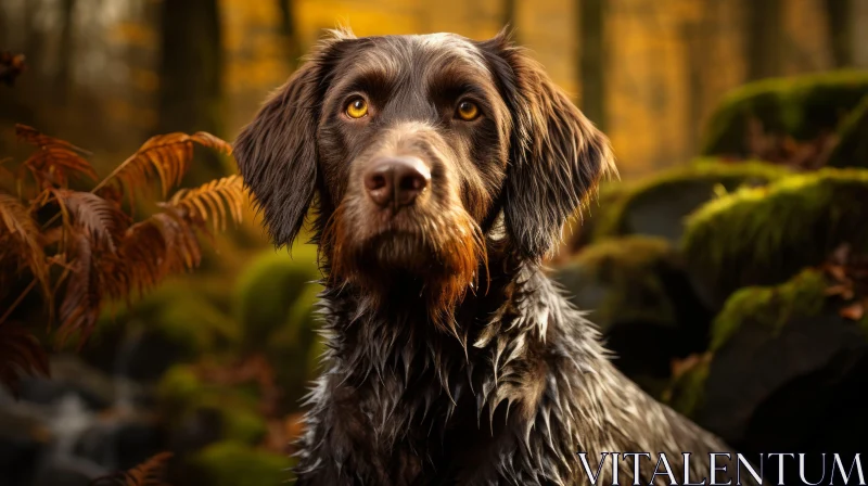 Brown Terrier Amidst Forest - Naturalistic Canine Portrait AI Image