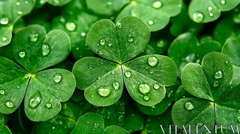 Clover Leaves with Dew Drops AI Image