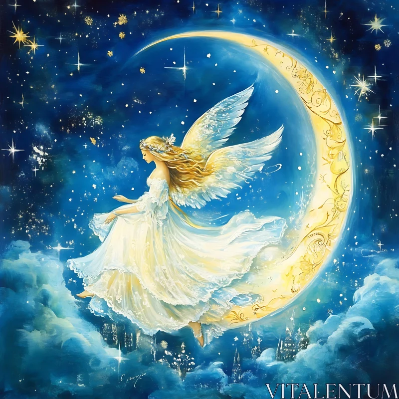 AI ART Moon Angel in Starry Night