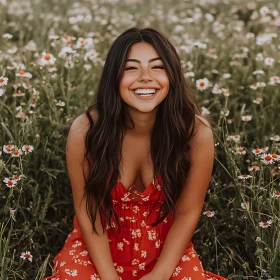 Smiling Woman in Flower Field Portrait