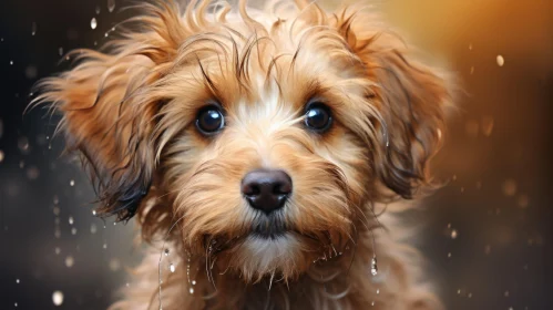 Cartoonish Doodle Dog Adorned with Raindrops - A Macro Photography Masterpiece