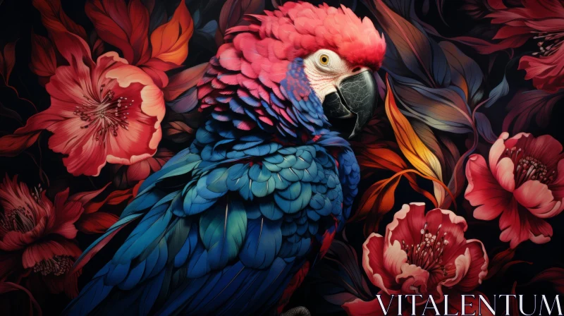 Colorful Parrot on Flower: A Nature-Inspired Mural AI Image