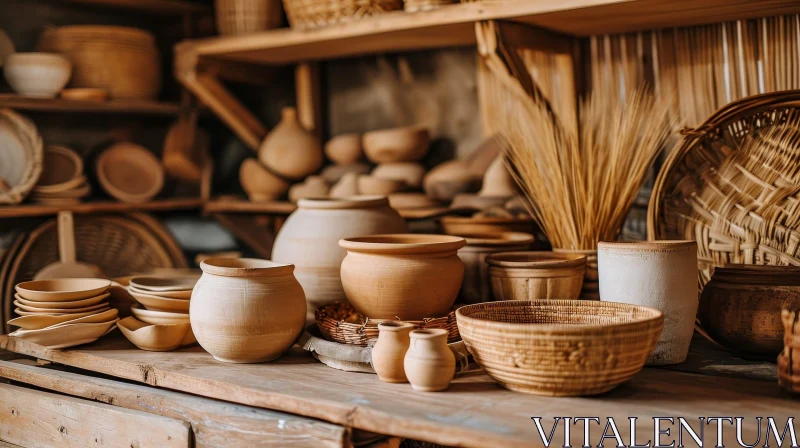 Cozy Pottery Workshop: Handcrafted Clay Pots and Bowls AI Image