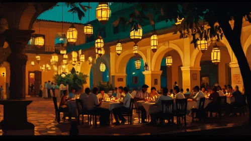 Lantern-Lit Restaurant Gathering