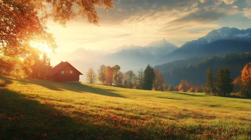 Scenic Mountain Cabin at Sunset