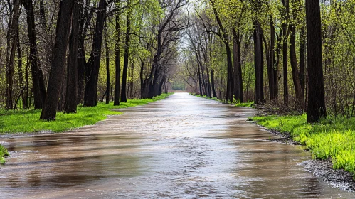 Tranquil River in a Lush Forest Scenery