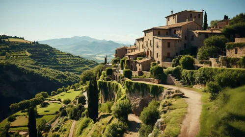 Dreamy Italianate Village Amidst Green Hills - A Romantic Composition