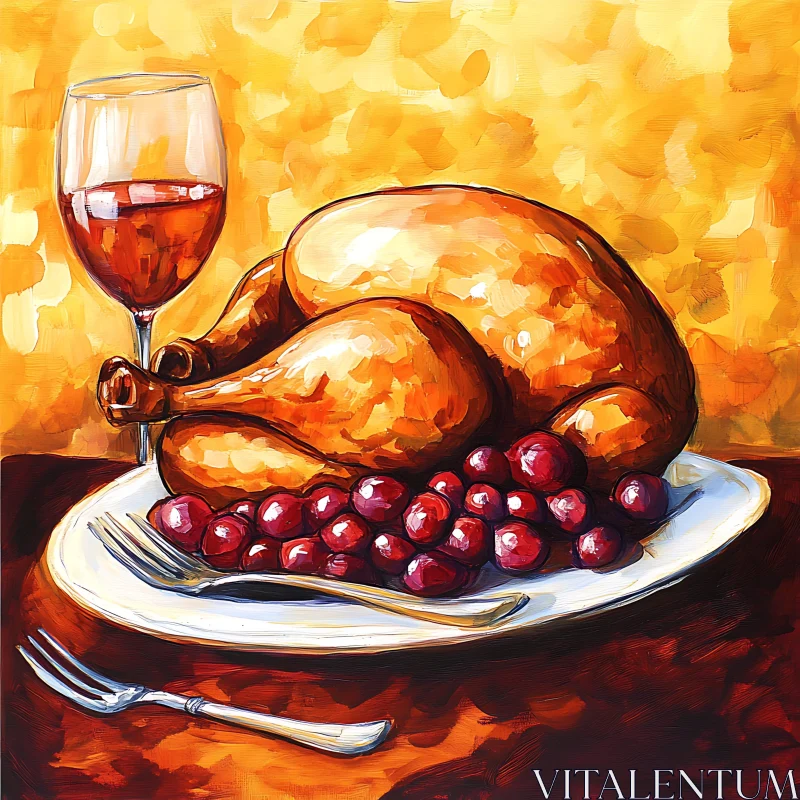 Roasted Turkey with Wine and Grapes AI Image