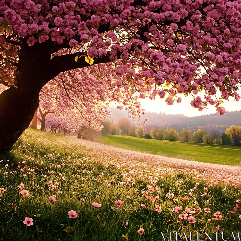 Floral Meadow in Spring Sunlight AI Image