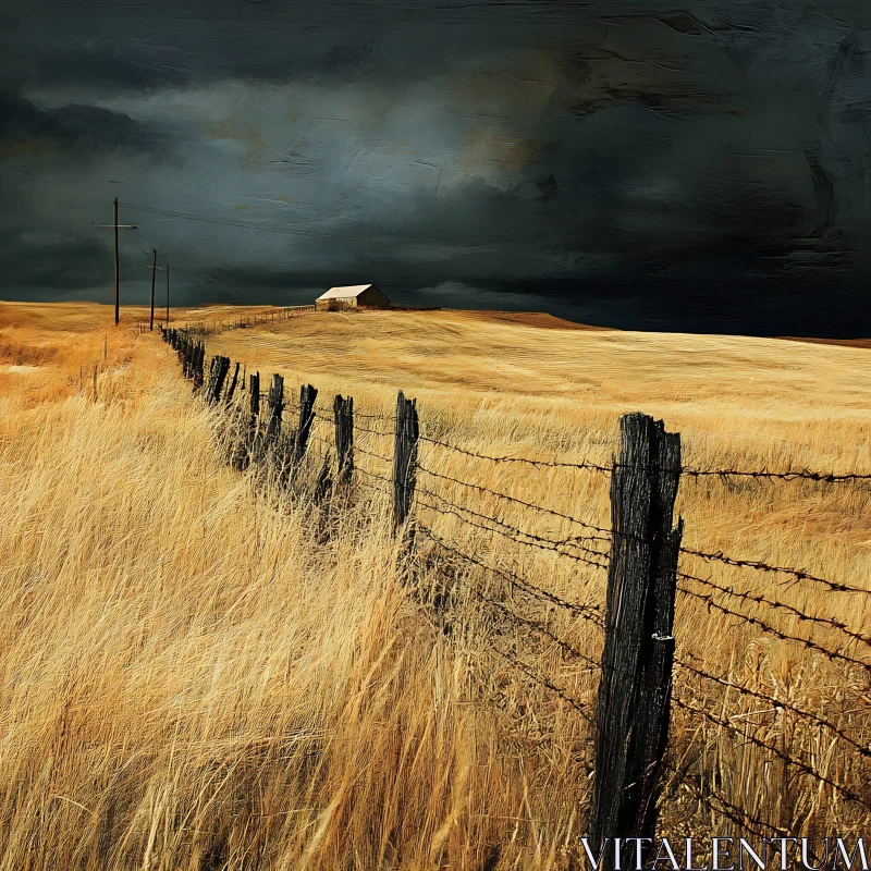 Rural Landscape with Fence and Barn AI Image