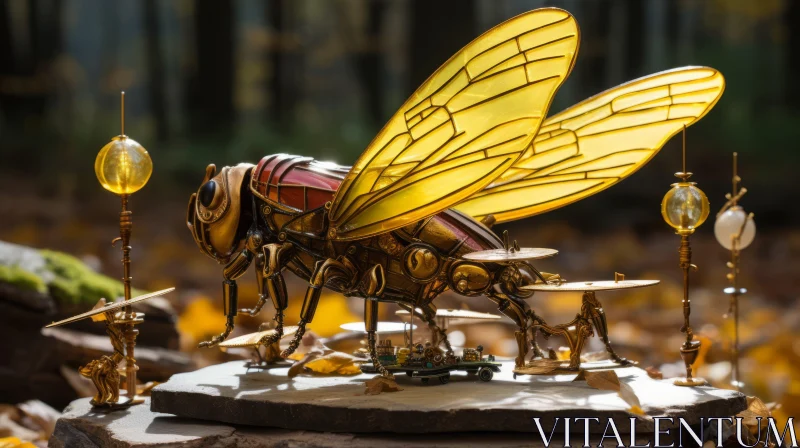 Giant Wooden Bee: A Masterpiece in Glass Sculpture and Metalwork AI Image