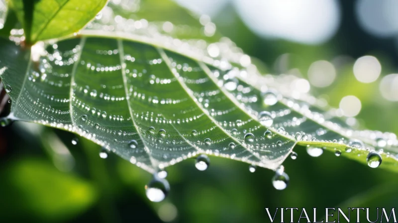 Intricate Dew Droplets on Leaf - Nature's Wonders Captured AI Image