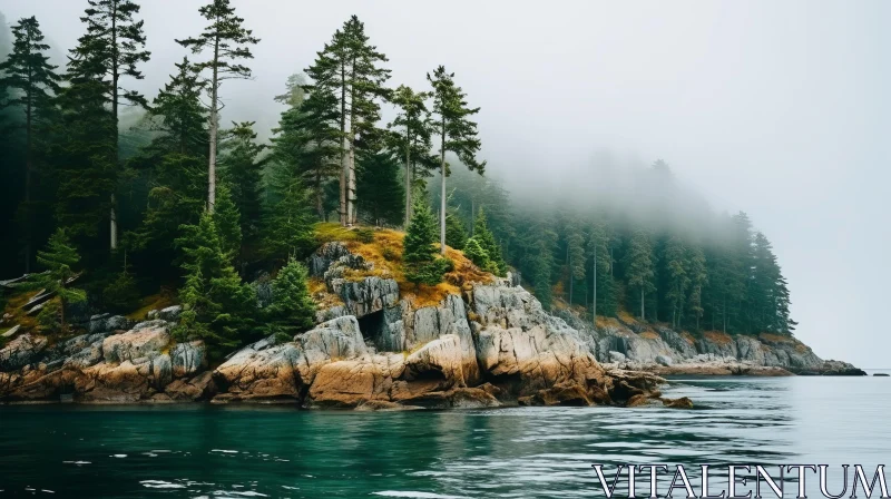 Mystical Foggy Island - Nature's Enchanting Display AI Image