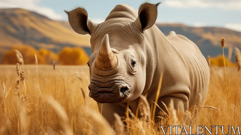 White Rhino in Surreal Landscape: A Study in Contrast and Colours AI Image