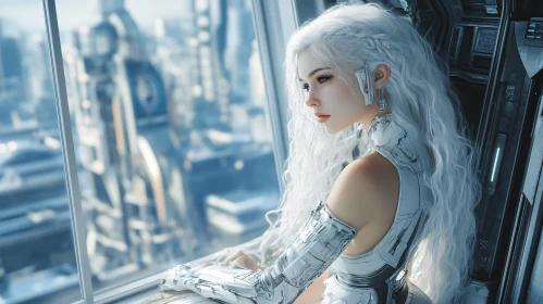 Advanced Cyborg Woman in a Modern City