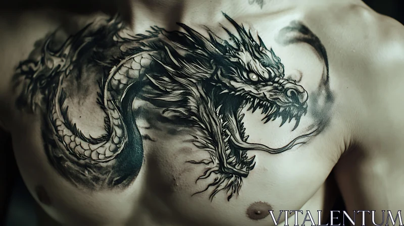 AI ART Detailed Black Ink Dragon Tattoo on Chest