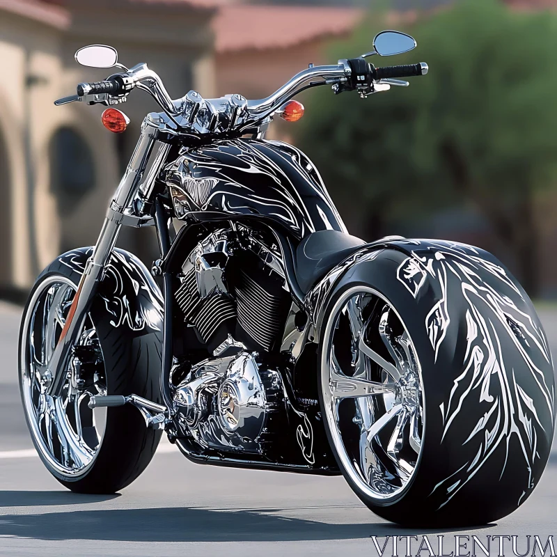 Black Motorcycle with White Flame Design