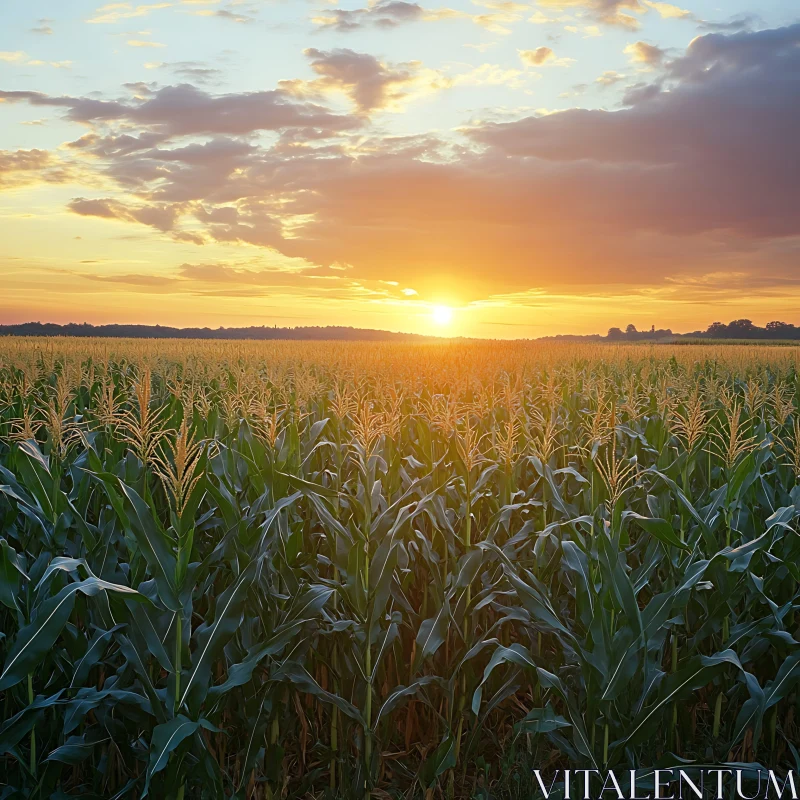 Sunset Over Cornfield AI Image