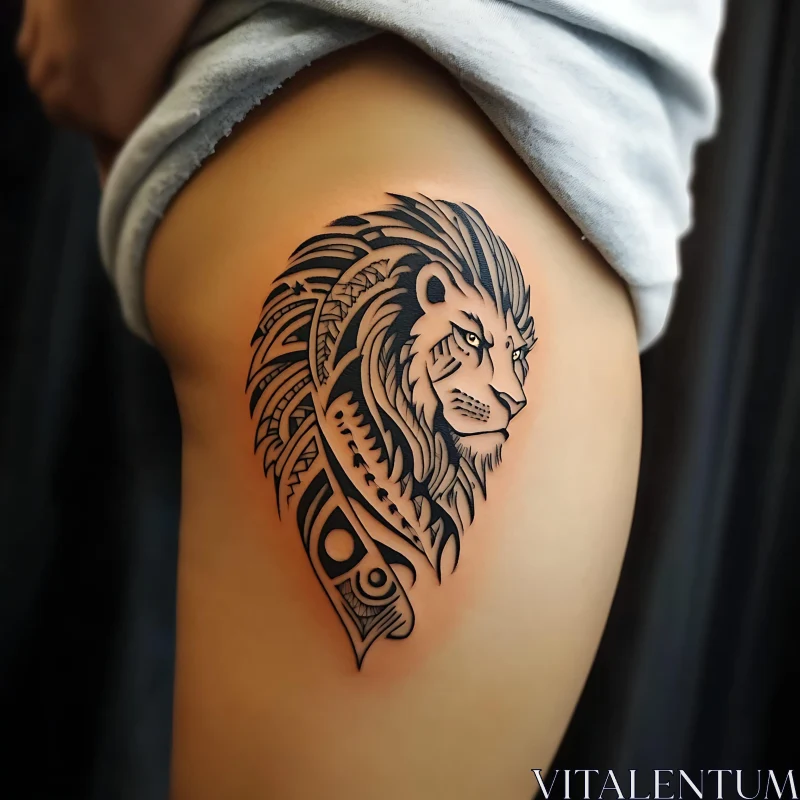 Intricate Tribal Lion Head Tattoo