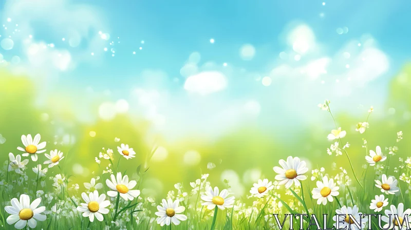White Daisies in a Green Field