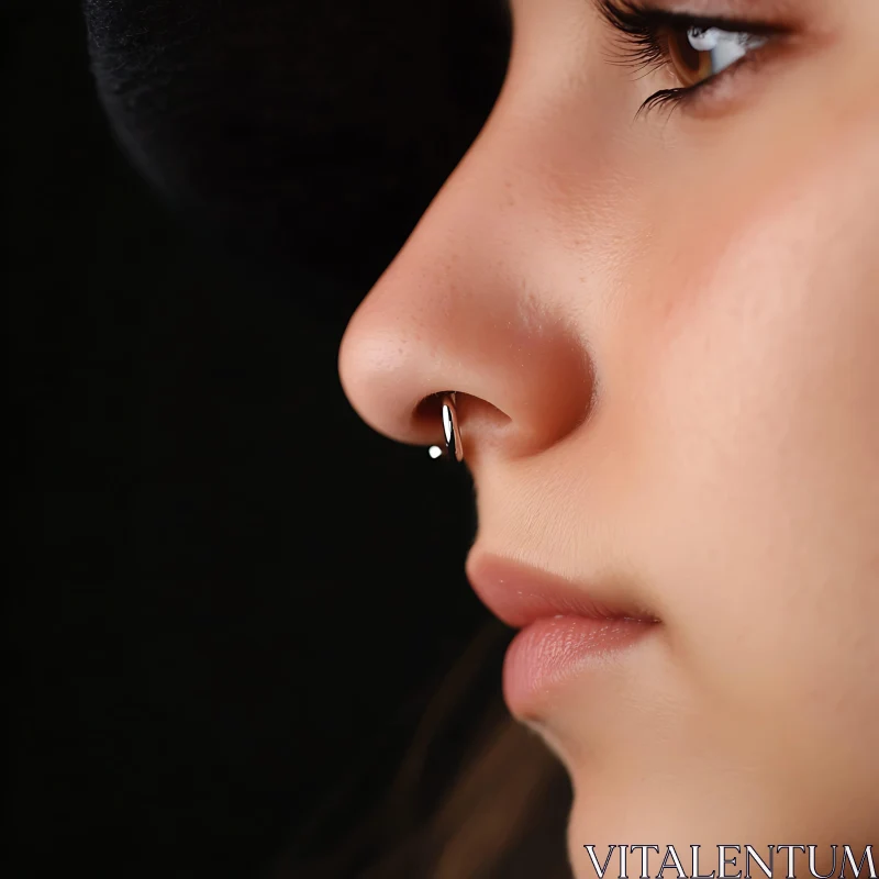 Woman's Profile with Silver Nose Piercing