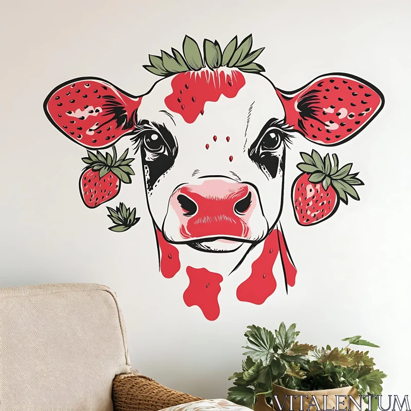 Cow with Strawberry Spots Illustration