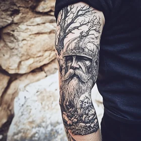 Intricate Viking Warrior Tattoo on Arm