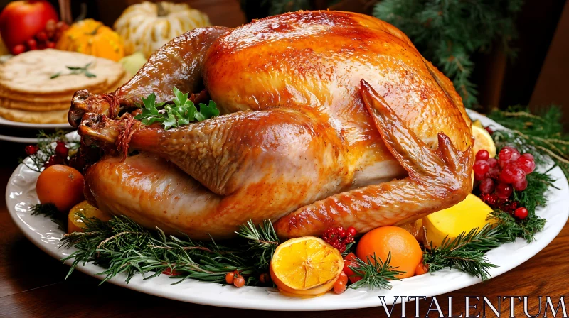 Golden Thanksgiving Turkey with Fruits and Herbs