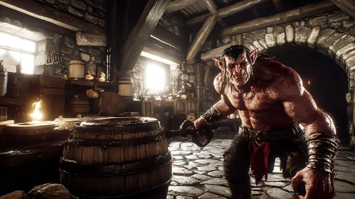 Orc Warrior in Medieval Tavern