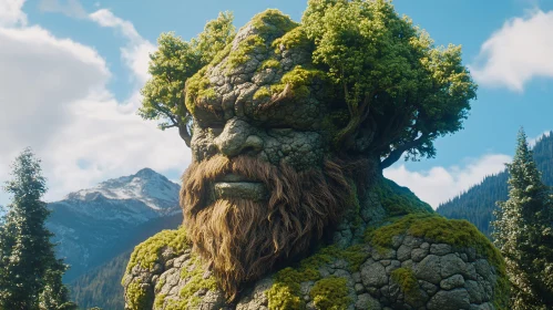 Mossy Stone Giant in Mountainous Landscape