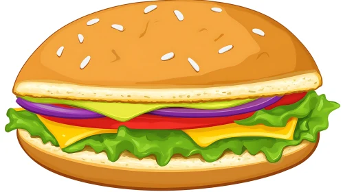 Colorful Cheeseburger Sandwich Illustration