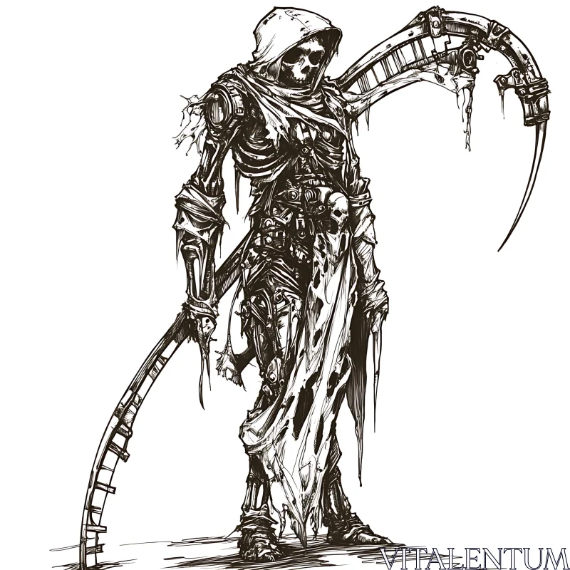 AI ART Mechanical Death Figure with Scythe