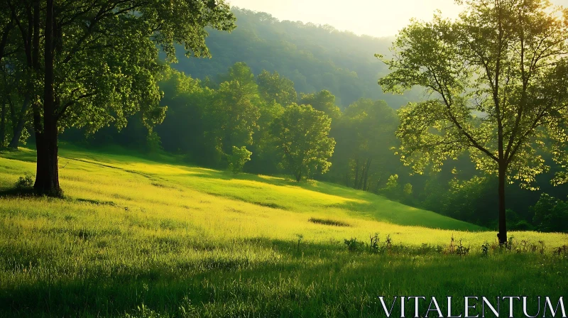 Sunlit Field with Trees