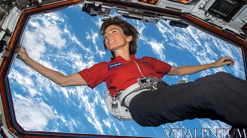 Woman in Space Gazing at Earth