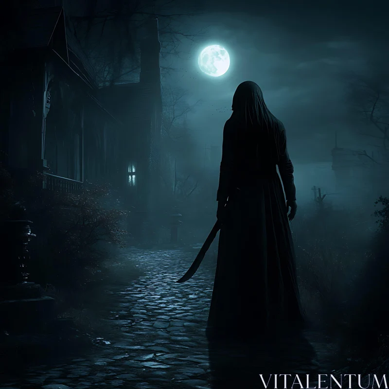 Moonlit Silhouette with Sword