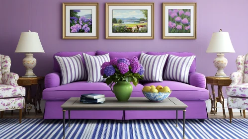 Stylish Living Room with Purple Sofa