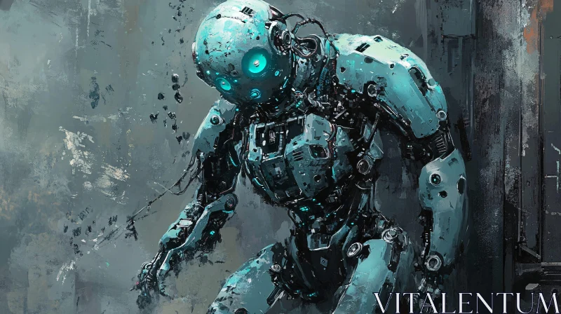 Cybernetic Humanoid in Metallic Landscape