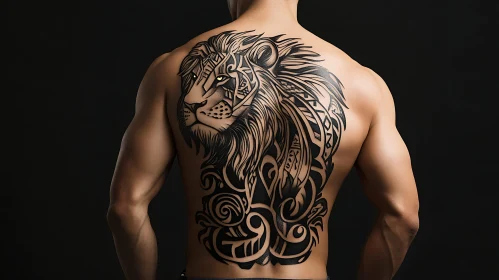 Tribal Lion Back Tattoo Art